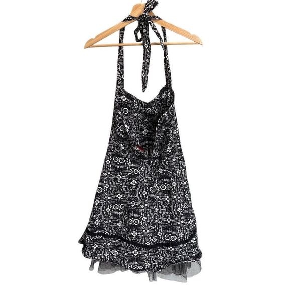 Hot Topic Women's XL Black Halter Swing Dress Floral Skull Pinup whimsy goth - Picture 3 of 8